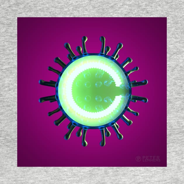 Virus Illumination - A Render of a Virus Cut in Half with Greenish Neon Light Inside on a Purple Background by Anigroove